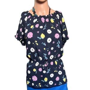 Ann Taylor Blue and Pink Dolman Sleeve Blouse